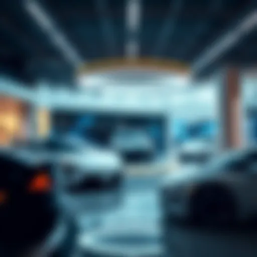 Innovative Car Showroom A futuristic car showroom showcasing advanced vehicle technology