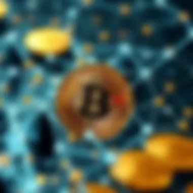 A digital representation of Bitcoin's decentralized network and blockchain technology