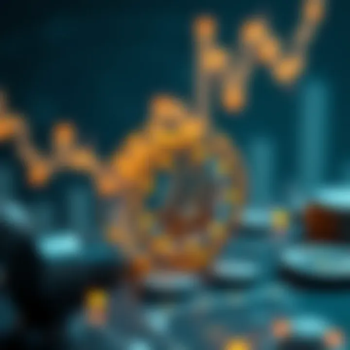 An abstract representation of blockchain technology in a financial context