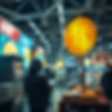A futuristic marketplace accepting Bitcoin as a payment method