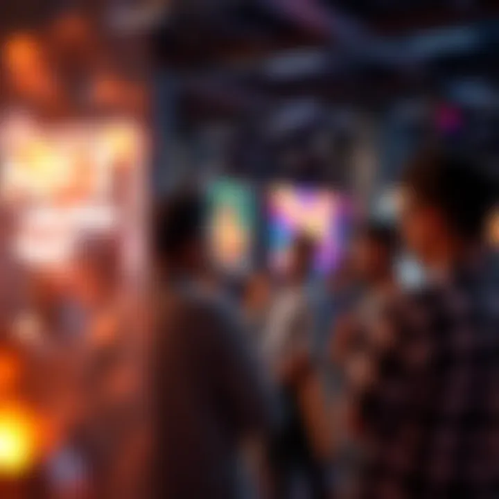 A vibrant community gathering discussing blockchain art and NFTs