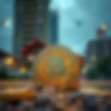 Merging Cryptocurrency with Real Estate Conceptual representation of cryptocurrency merging with real estate investments
