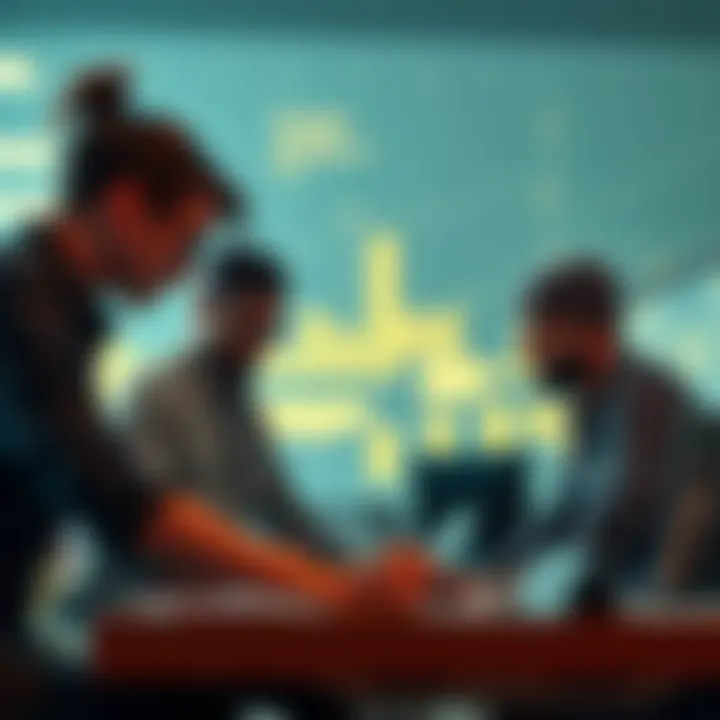 Collaboration in Blockchain Development Illustration of developers collaborating on a blockchain project