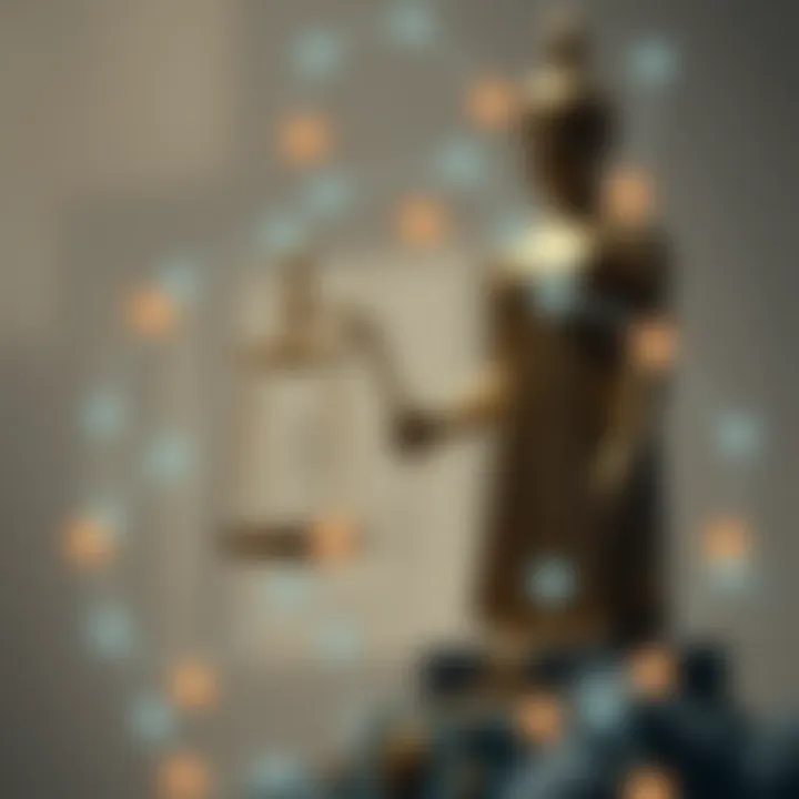 Legal and Ethical Aspects of Blockchain Abstract design showing the legal and ethical considerations surrounding blockchain